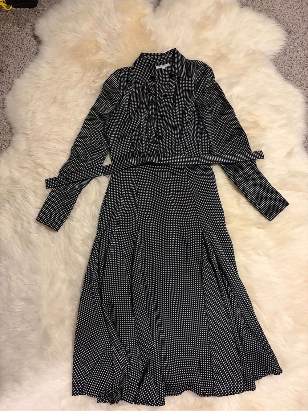 Equipment Black and White Polka Dot Long Sleeve Shirt Dress